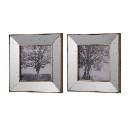Homeroots Vintage Style Mirrored Square Picture Frames, Grey - Set of 2 401302